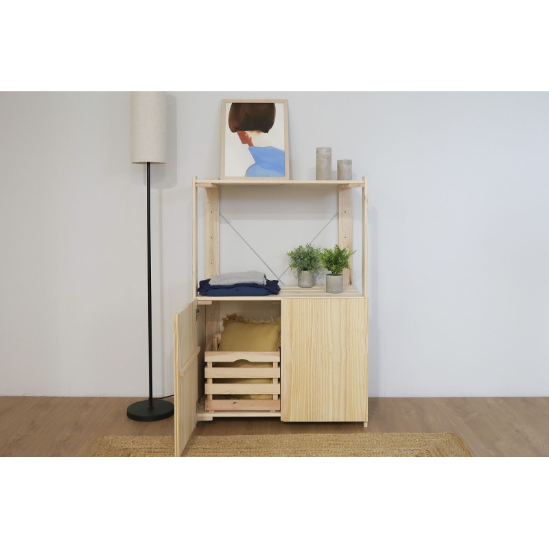 Étagère à 3 tablettes avec petite armoire en bois NOVA, 110 x 76,5 x 38,5 cm