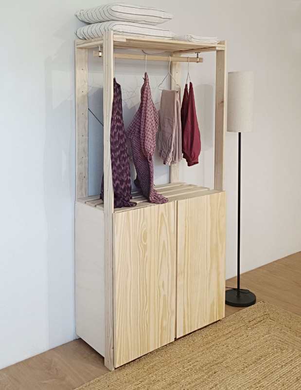 Penderie en bois NOVA avec grande armoire, 174,5 x 76,5 x 38,5 cm