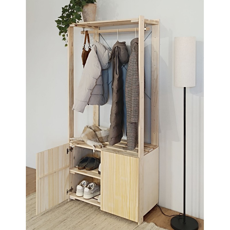 Penderie en bois NOVA avec petite armoire, 174,5 x 76,5 x 38,5 cm